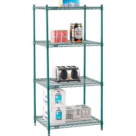 NEXEL Poly-Green, 4 Tier, Wire Shelving Starter Unit, 30W x 21D x 63H 21306G